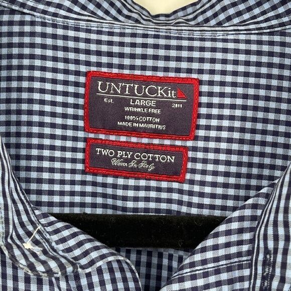 UNTUCKit White Blue Plaid Checker Wrinkle Free Long Sleeve Button Up Shirt Large - Picture 2 of 6